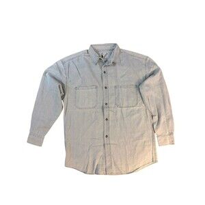 Mens Denim Button Up Shirt Small Gouch Spread Collar Single Pocket Long Sleeve